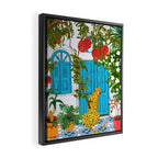 Cheetah Villa Architecture, Tropical Greece Jungle Animals, Botanical White Building & Boho Leopard Framed Canvas Print Gallery Image 2