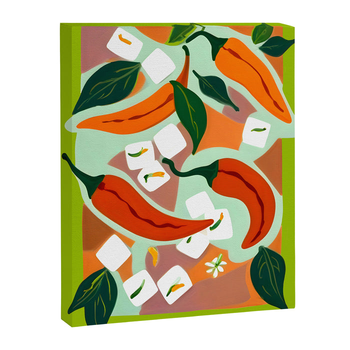 Chilies & Ice Cubes, Plants Botanical Contrast Veggies, Kitchen Cook Food, Spicy Recipe Eclectic Bohemian Painting Canvas Print Gallery Image 1