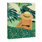 Chill, Modern Bohemian Black Woman Travel Illustration | Terrazzo Tropical Swimming Pool Fashion Canvas Print Gallery Image 6