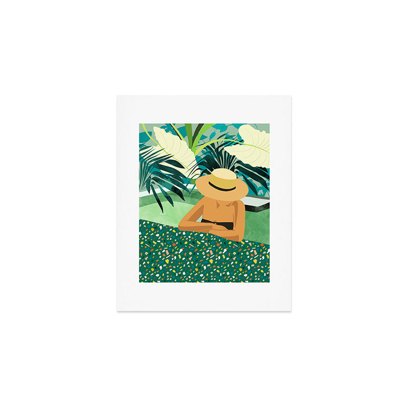 Chill, Modern Bohemian Black Woman Travel Illustration | Terrazzo Tropical Swimming Pool Fashion Art Print Gallery Image 1
