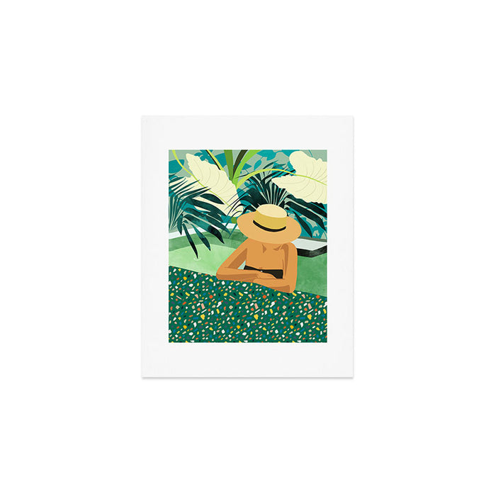 Chill, Modern Bohemian Black Woman Travel Illustration | Terrazzo Tropical Swimming Pool Fashion Art Print Gallery Image 1