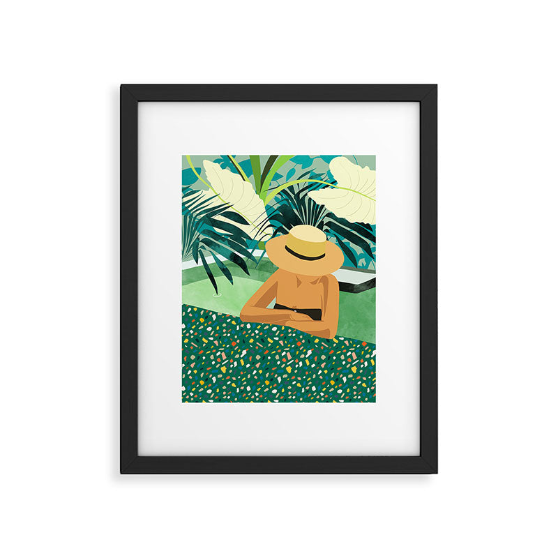 Chill, Modern Bohemian Black Woman Travel Illustration | Terrazzo Tropical Swimming Pool Fashion Framed Art Print Gallery Image 5