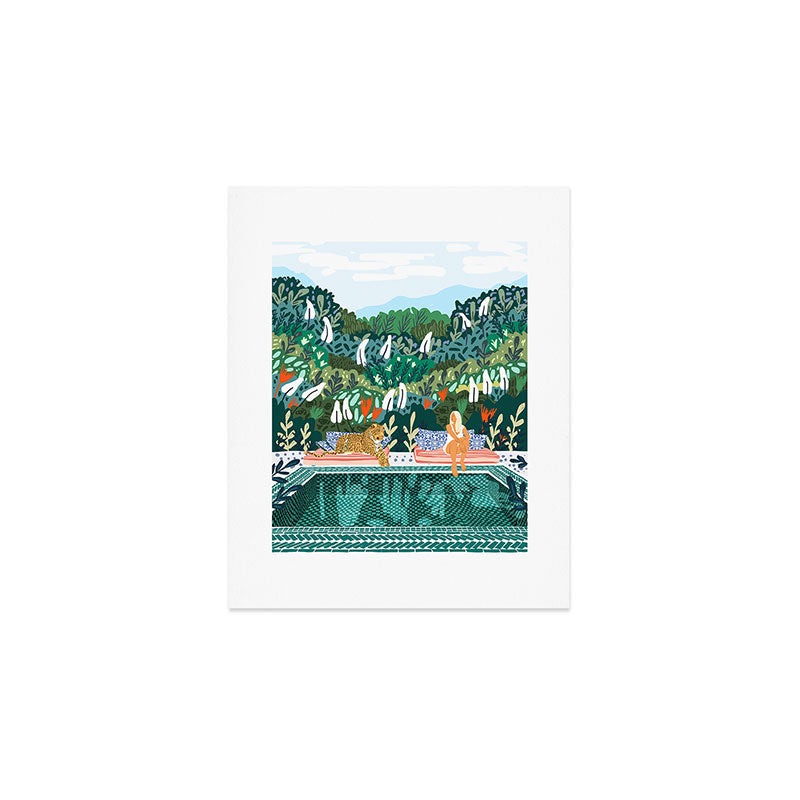 Chilling by the pool with my leopard Tropical Jungle Nature Wildlife Bohemian Morocco Travel Art Print Gallery Image 1
