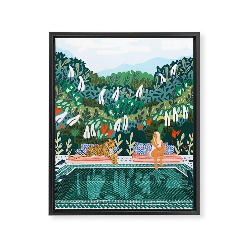 Chilling by the pool with my leopard Tropical Jungle Nature Wildlife Bohemian Morocco Travel Framed Canvas Print Gallery Image 6