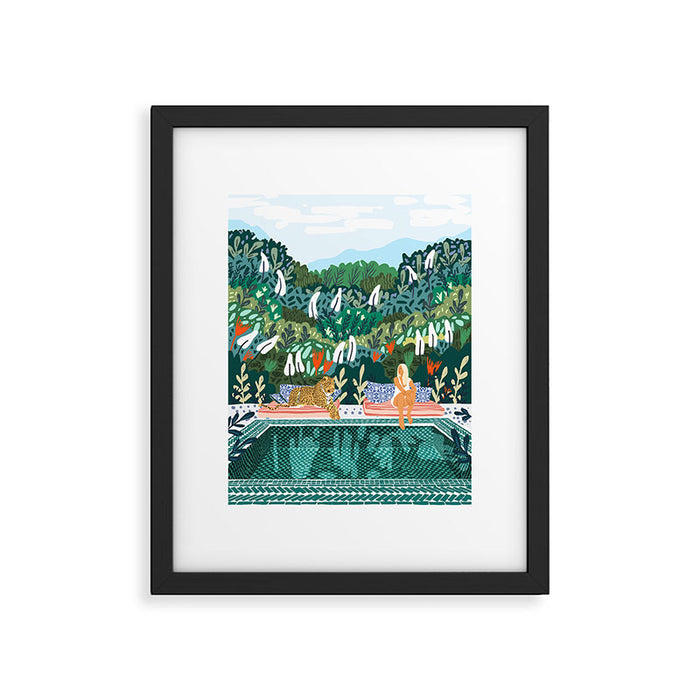 Chilling by the pool with my leopard Tropical Jungle Nature Wildlife Bohemian Morocco Travel Framed Art Print Gallery Image 1
