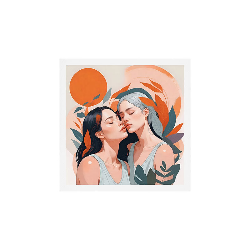 Closeness, Two Women Feminism Painting, Youth Friendship Companion LGBTQ, Lovers Couple Coral Spring Art Print Gallery Image 1