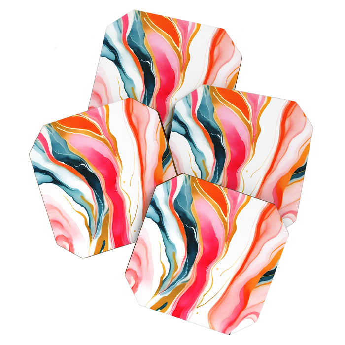 Colorgasmic Marble, Abstract Resin Fluid Painting, Contemporary Eclectic Agate, Bohemian Pink Blue Modern Boho Coaster Gallery Image 1