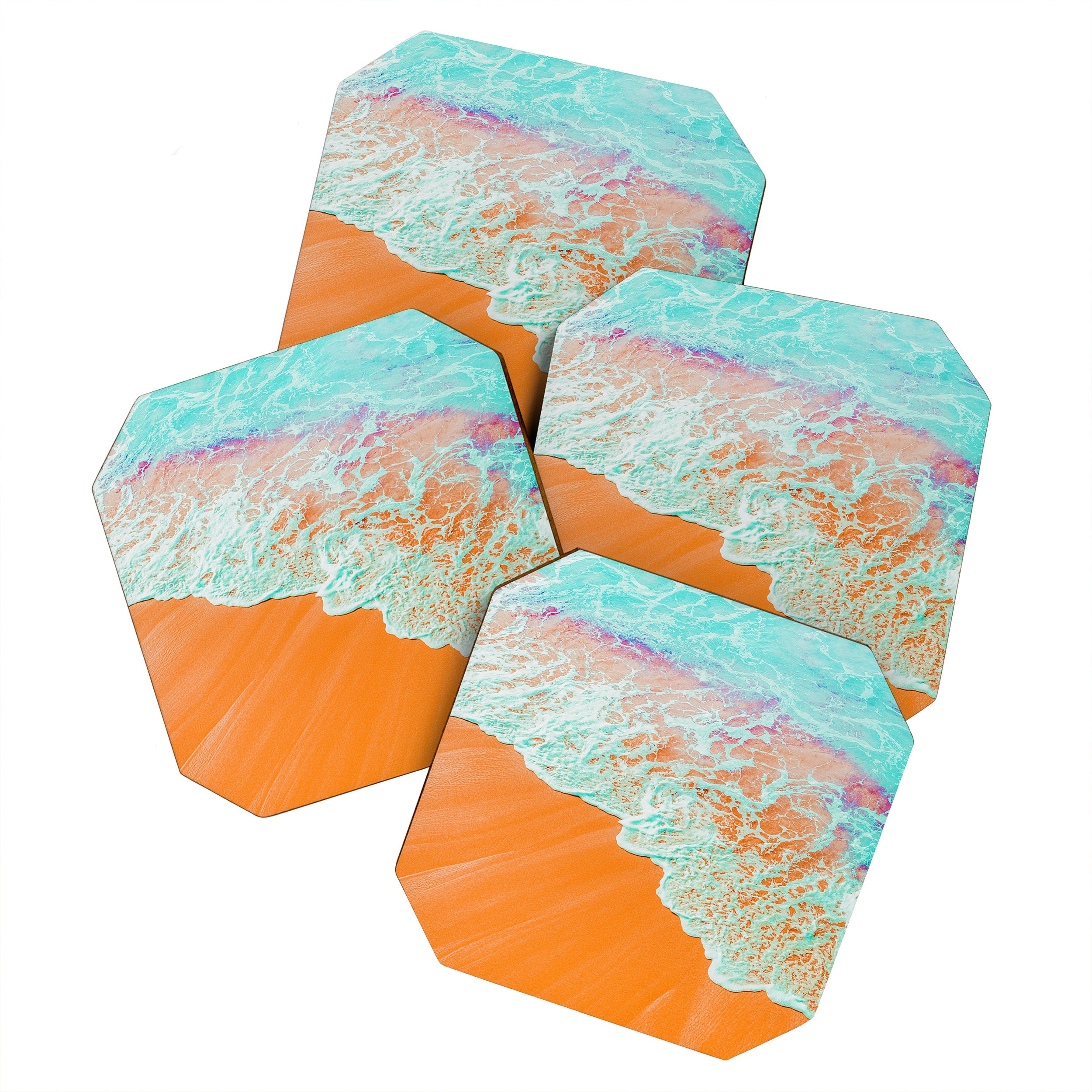 Coral Shore, Ocean Beach Photography, Summer Sea Sand Waves Coaster Gallery Image 1