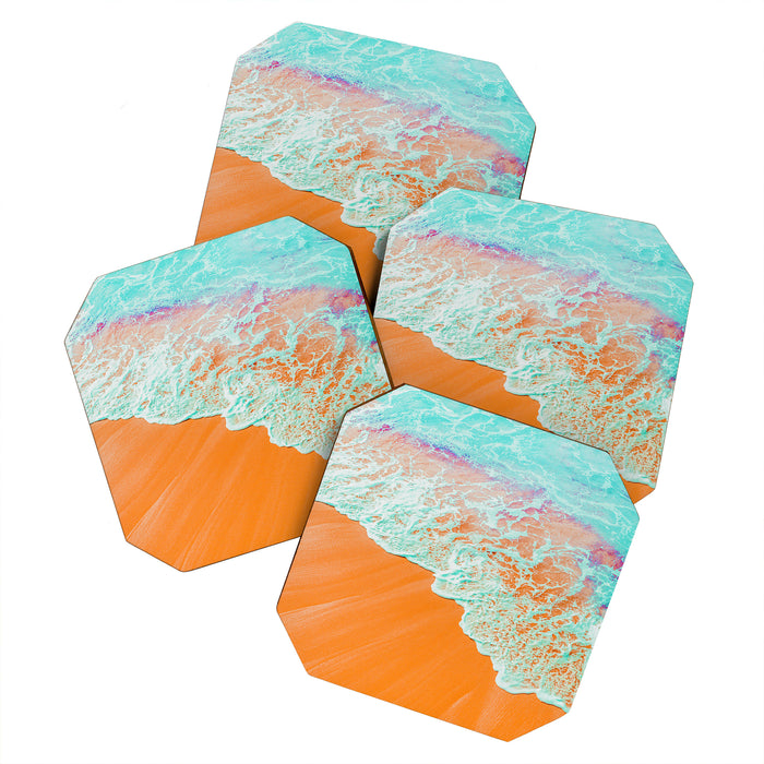 Coral Shore, Ocean Beach Photography, Summer Sea Sand Waves Coaster Gallery Image 1
