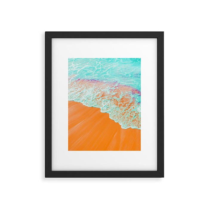 Coral Shore, Ocean Beach Photography, Summer Sea Sand Waves Framed Art Print Gallery Image 1