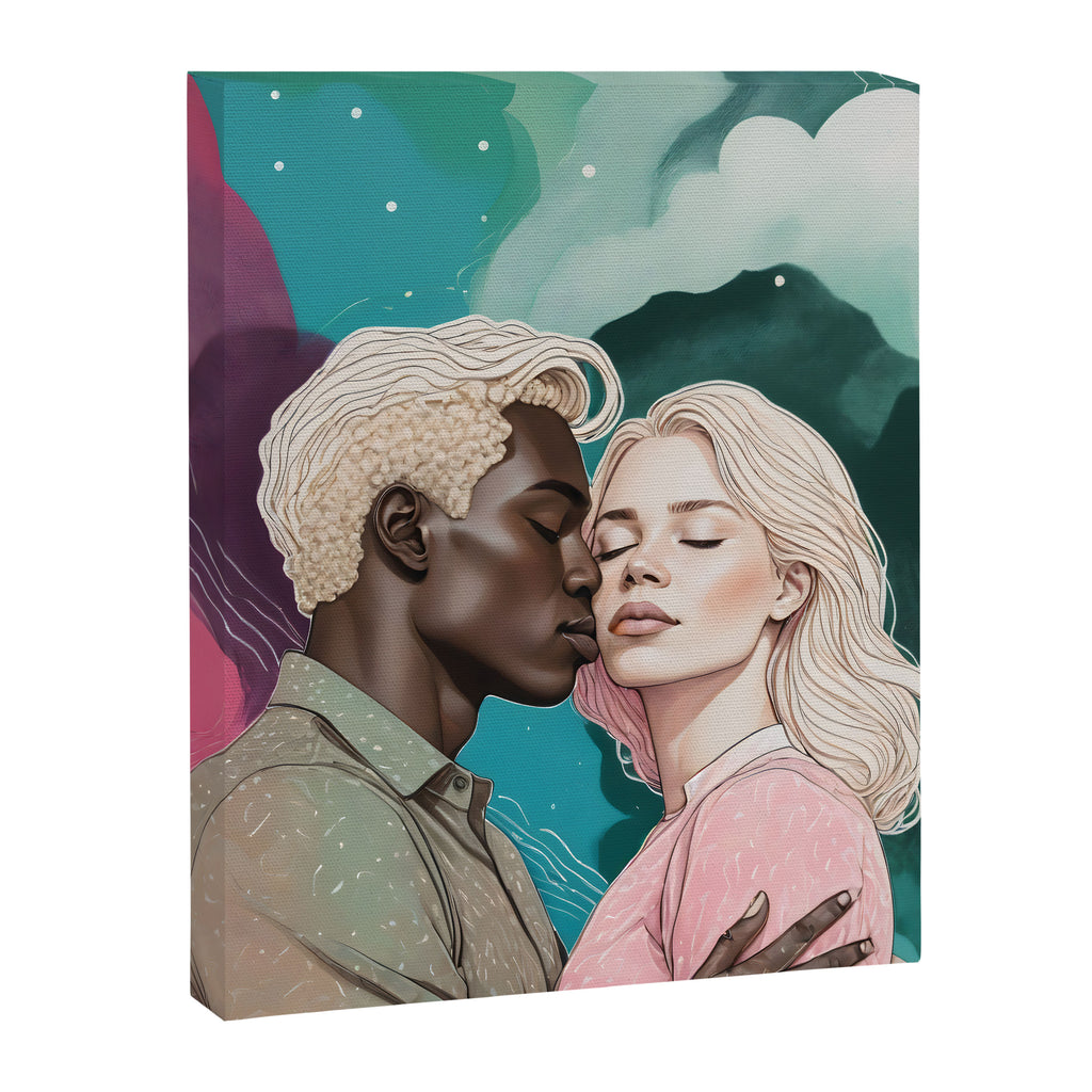 Cosmic Romance, Love Passion Race Diversity, Anti-racism Equality Mindset Society, Community Marriage Couple Interracial Painting Canvas Print Gallery Image 6