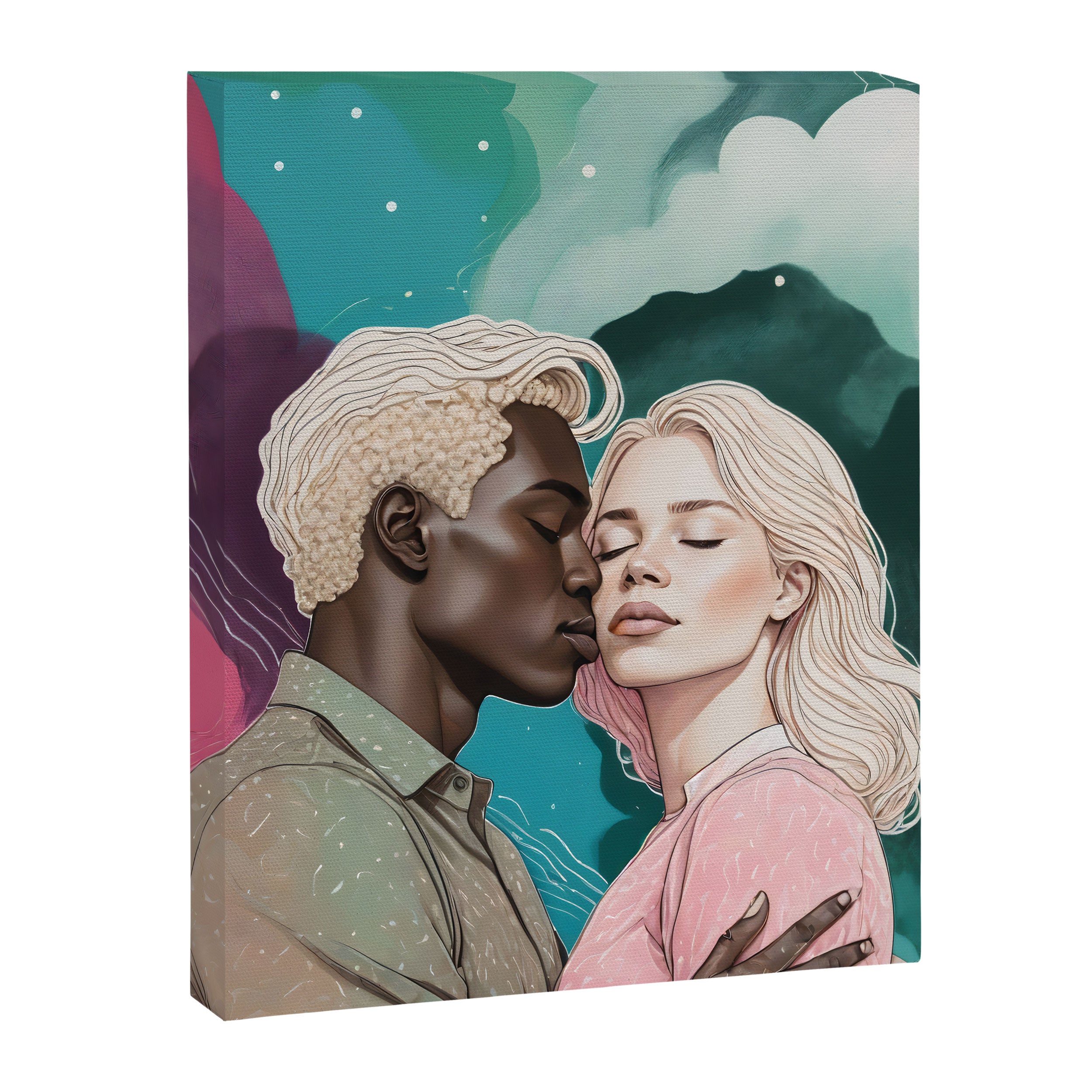 Cosmic Romance, Love Passion Race Diversity, Anti-racism Equality Mindset Society, Community Marriage Couple Interracial Painting Canvas Print Gallery Image 6