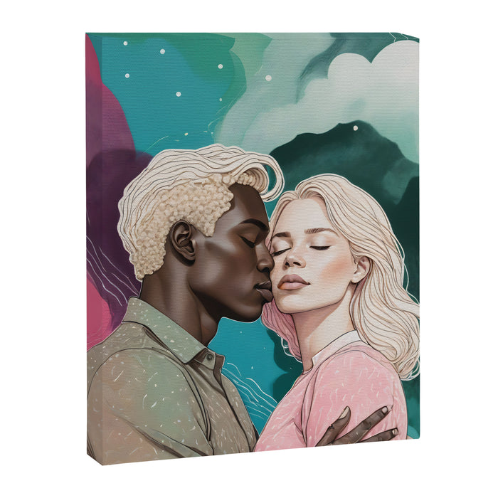 Cosmic Romance, Love Passion Race Diversity, Anti-racism Equality Mindset Society, Community Marriage Couple Interracial Painting Canvas Print Gallery Image 1