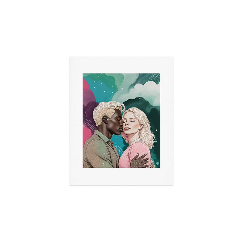 Cosmic Romance, Love Passion Race Diversity, Anti-racism Equality Mindset Society, Community Marriage Couple Interracial Painting Art Print Gallery Image 1