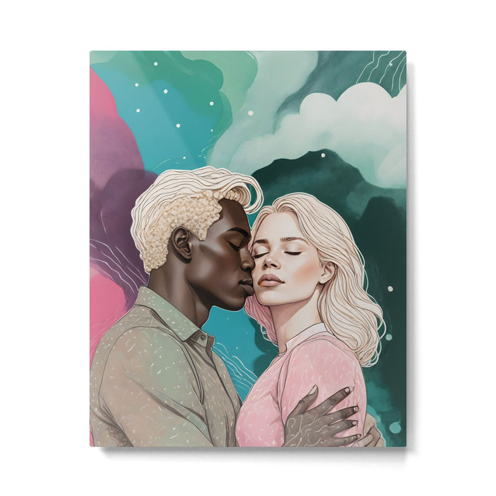 Cosmic Romance, Love Passion Race Diversity, Anti-racism Equality Mindset Society, Community Marriage Couple Interracial Painting Metal Print Gallery Image 1