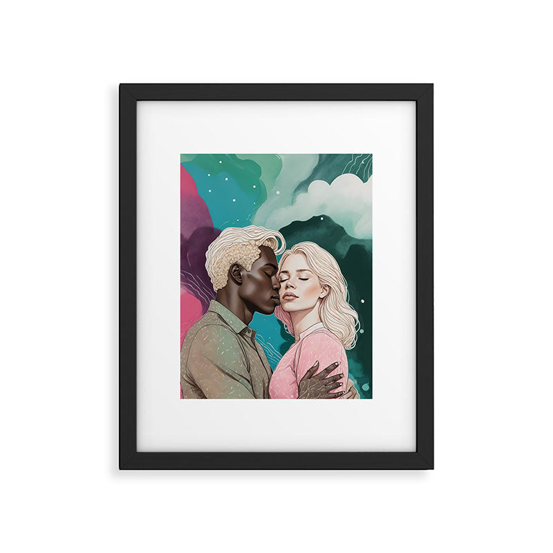 Cosmic Romance, Love Passion Race Diversity, Anti-racism Equality Mindset Society, Community Marriage Couple Interracial Painting Framed Art Print Gallery Image 5