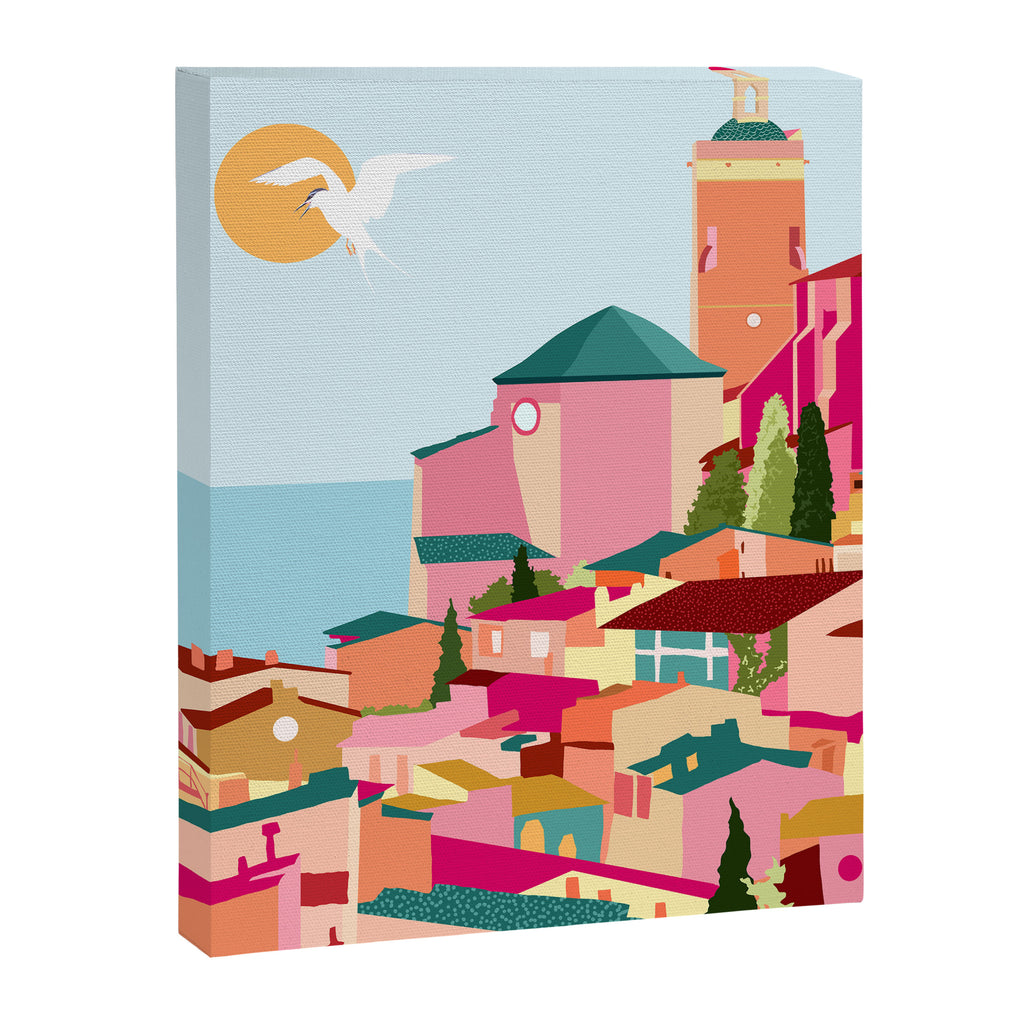 Crimson Rouge, Colorful Architecture Buildings, Greece Cityscape Skyline, Seagull Travel Summer Eclectic Bohemian Pop of Color Positivity Canvas Print Gallery Image 6