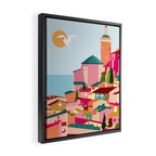Crimson Rouge, Colorful Architecture Buildings, Greece Cityscape Skyline, Seagull Travel Summer Eclectic Bohemian Pop of Color Positivity Framed Canvas Print Gallery Image 2