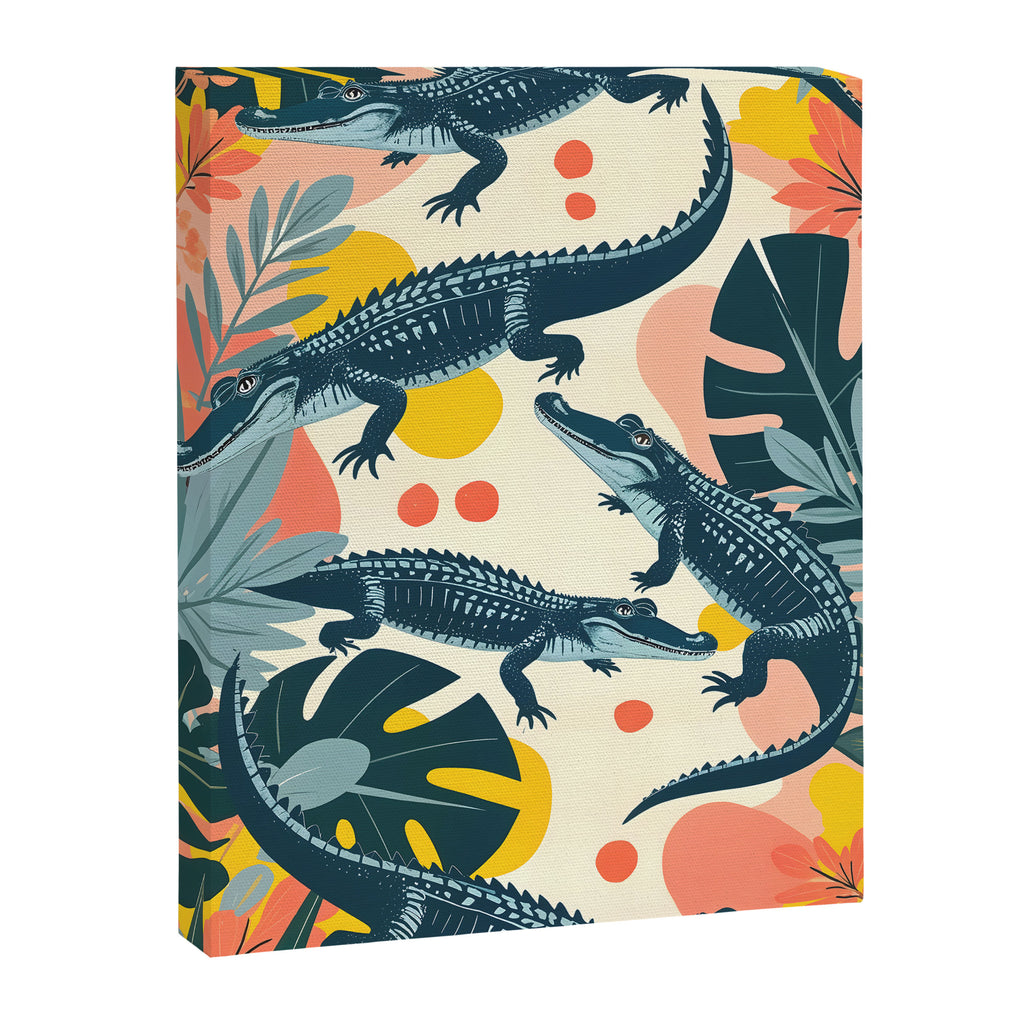 Crocs_Crocodiles Wildlife Animals_Whimsical Quirky Illustration_Bohemian Tropical Pastel Painting Canvas Print Gallery Image 6