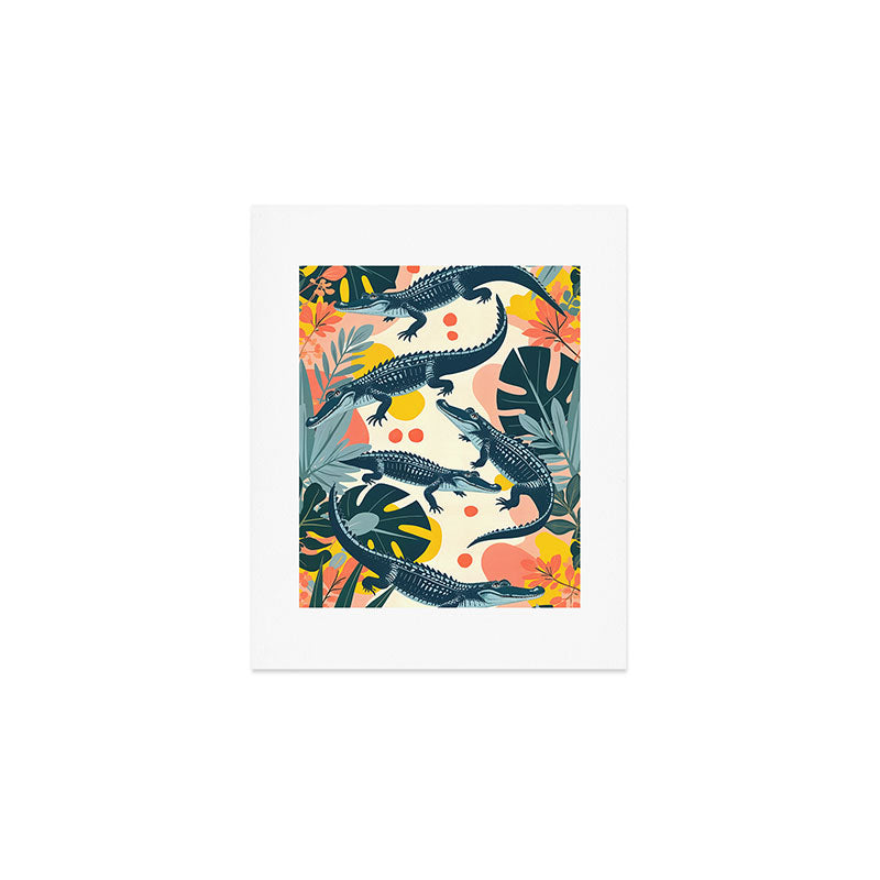 Crocs_Crocodiles Wildlife Animals_Whimsical Quirky Illustration_Bohemian Tropical Pastel Painting Art Print Gallery Image 1