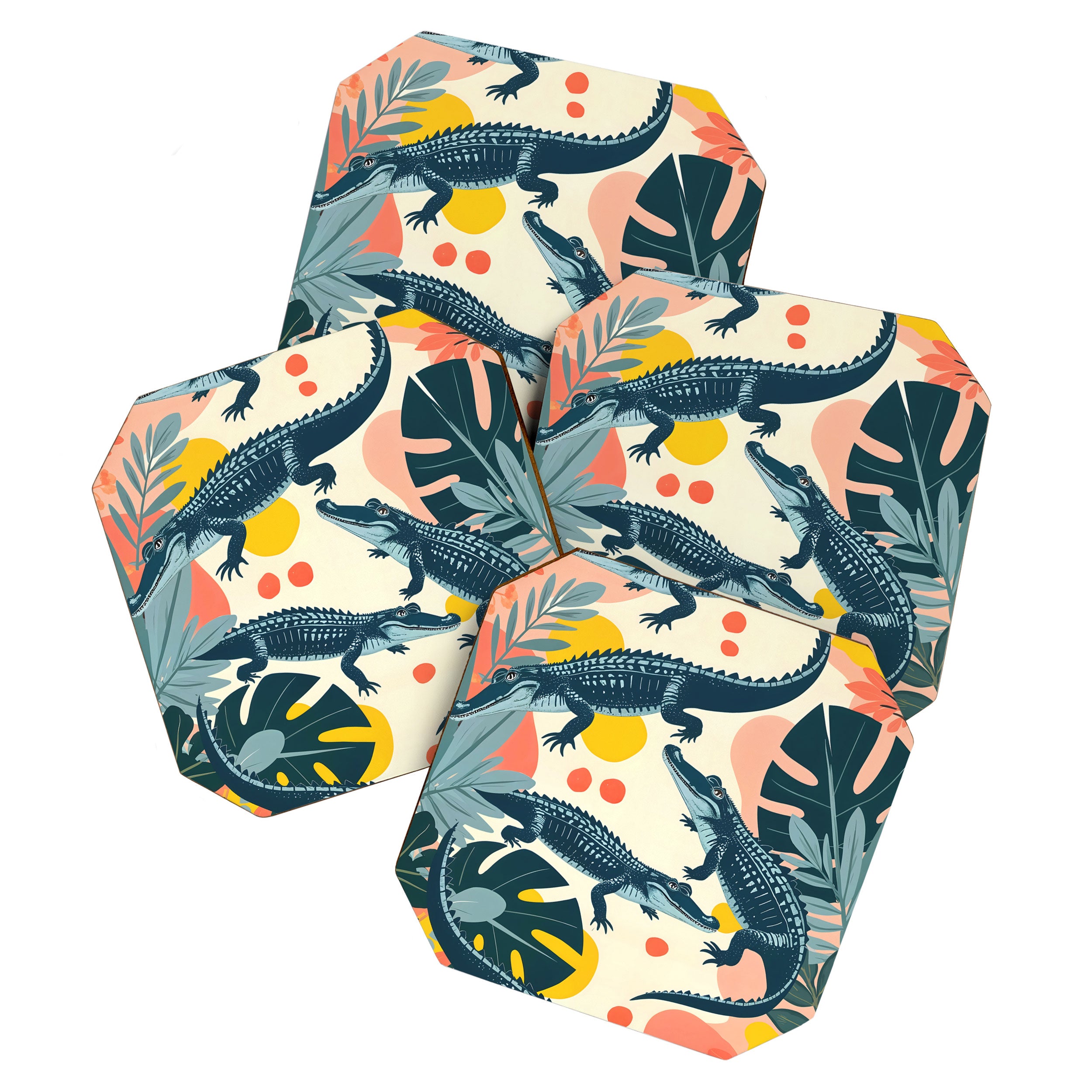 Crocs_Crocodiles Wildlife Animals_Whimsical Quirky Illustration_Bohemian Tropical Pastel Painting Coaster Gallery Image 1