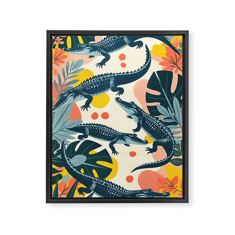 Crocs_Crocodiles Wildlife Animals_Whimsical Quirky Illustration_Bohemian Tropical Pastel Painting Framed Canvas Print Gallery Image 6
