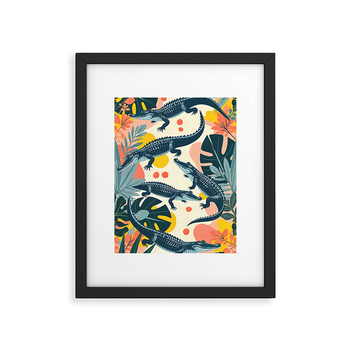 Crocs_Crocodiles Wildlife Animals_Whimsical Quirky Illustration_Bohemian Tropical Pastel Painting Framed Art Print Gallery Image 1