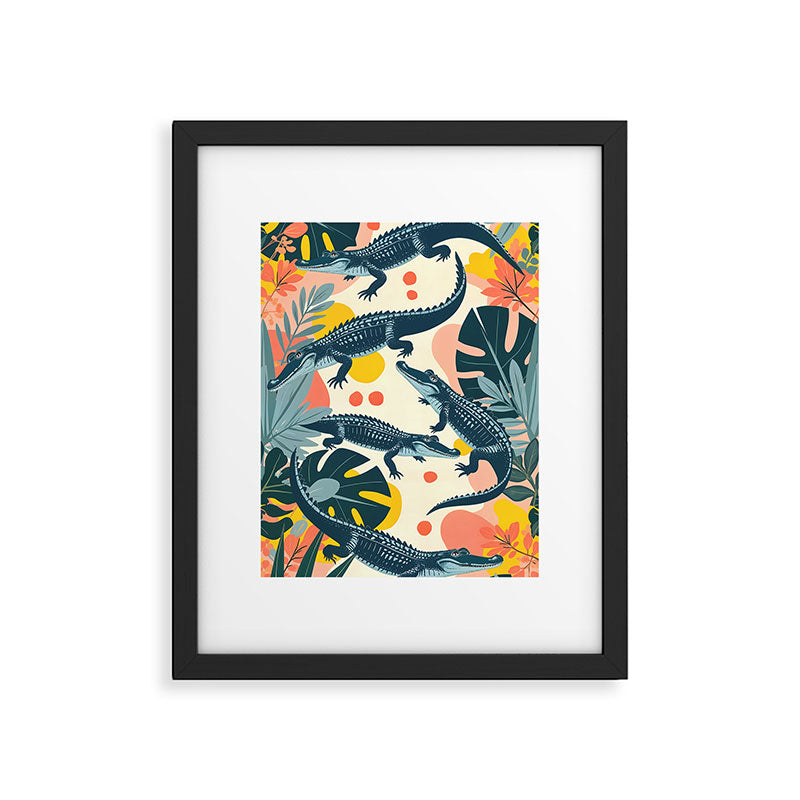 Crocs_Crocodiles Wildlife Animals_Whimsical Quirky Illustration_Bohemian Tropical Pastel Painting Framed Art Print Gallery Image 5