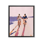 Cycling Joy Series 01: Into The Lilac Sunset, Couple Love Companion Friends, Eclectic Pastel Landscape Romantic, Scenic Outdoors Evening Painting Framed Canvas Print Gallery Image 6