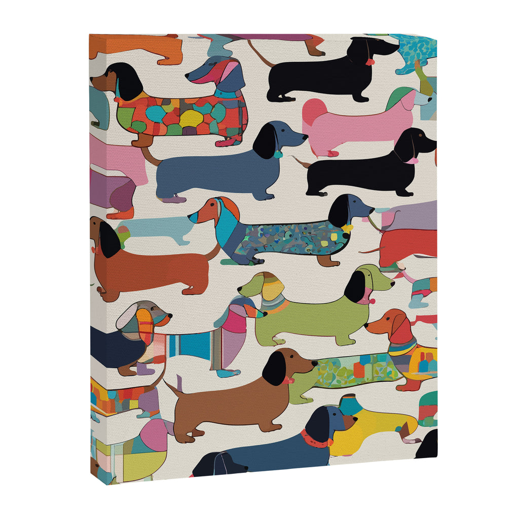 Dachshunds, Dog Pet Animals Eclectic, Contemporary Bohemian Illustration Toy Dogs Pastel Boho Modern Abstract Canvas Print Gallery Image 6