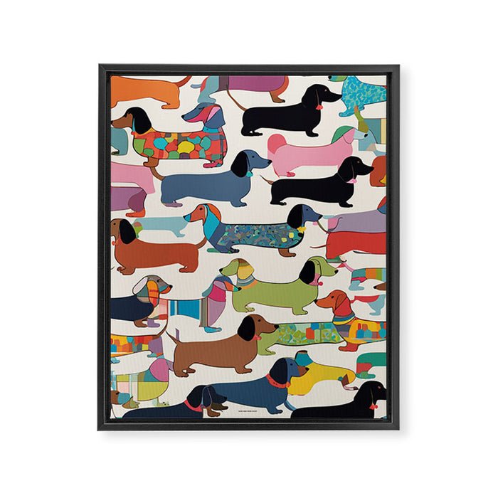 Dachshunds, Dog Pet Animals Eclectic, Contemporary Bohemian Illustration Toy Dogs Pastel Boho Modern Abstract Framed Canvas Print Gallery Image 1