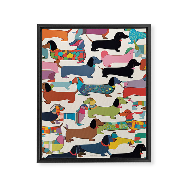 Dachshunds, Dog Pet Animals Eclectic, Contemporary Bohemian Illustration Toy Dogs Pastel Boho Modern Abstract Framed Canvas Print Gallery Image 6