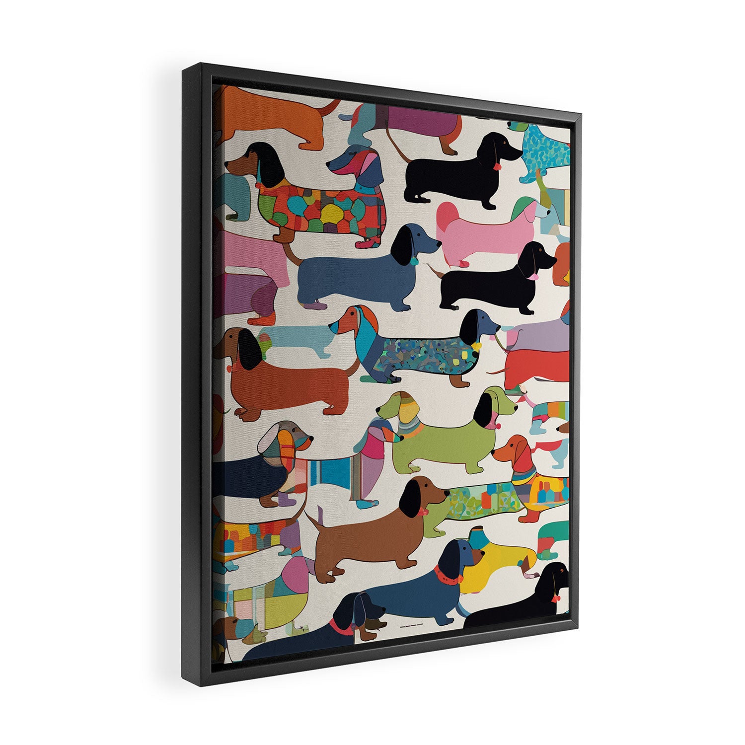 Dachshunds, Dog Pet Animals Eclectic, Contemporary Bohemian Illustration Toy Dogs Pastel Boho Modern Abstract Framed Canvas Print Gallery Image 2