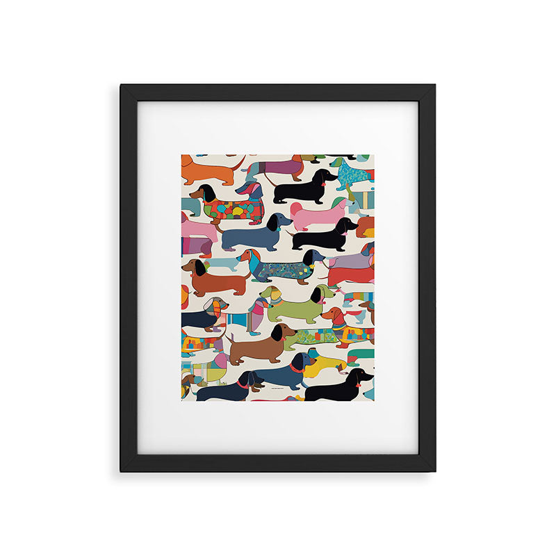 Dachshunds, Dog Pet Animals Eclectic, Contemporary Bohemian Illustration Toy Dogs Pastel Boho Modern Abstract Framed Art Print Gallery Image 5