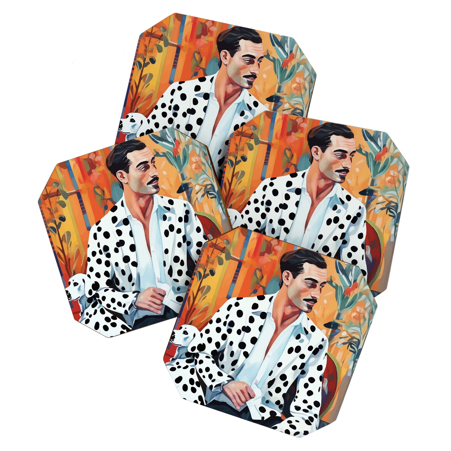 Dalmatian, Dog Pet Fashion Animal Print, Eclectic Man Formal Suit Bohemian Colorful Vintage People  Coaster Gallery Image 1
