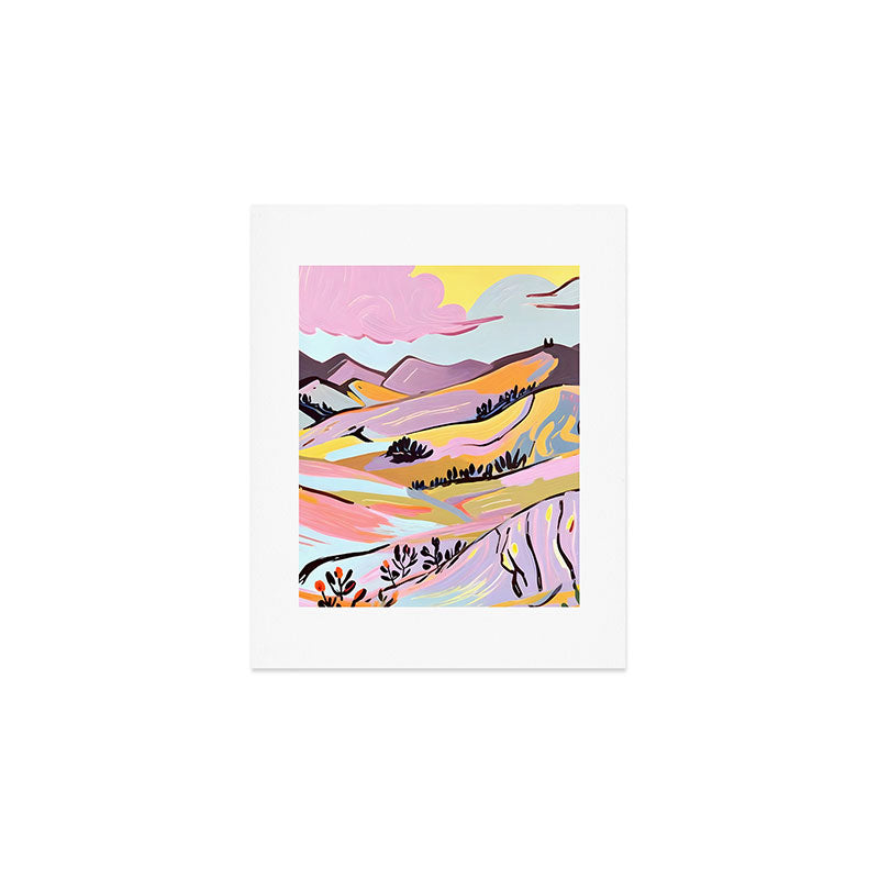 Delicious Landscape, Nature Mountains Valley Purple, Violet Lavender Adventure Outdoors Painting, Bohemian Eclectic Romantic Hills Art Print Gallery Image 1