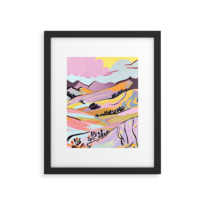 Delicious Landscape, Nature Mountains Valley Purple, Violet Lavender Adventure Outdoors Painting, Bohemian Eclectic Romantic Hills Framed Art Print Gallery Image 5