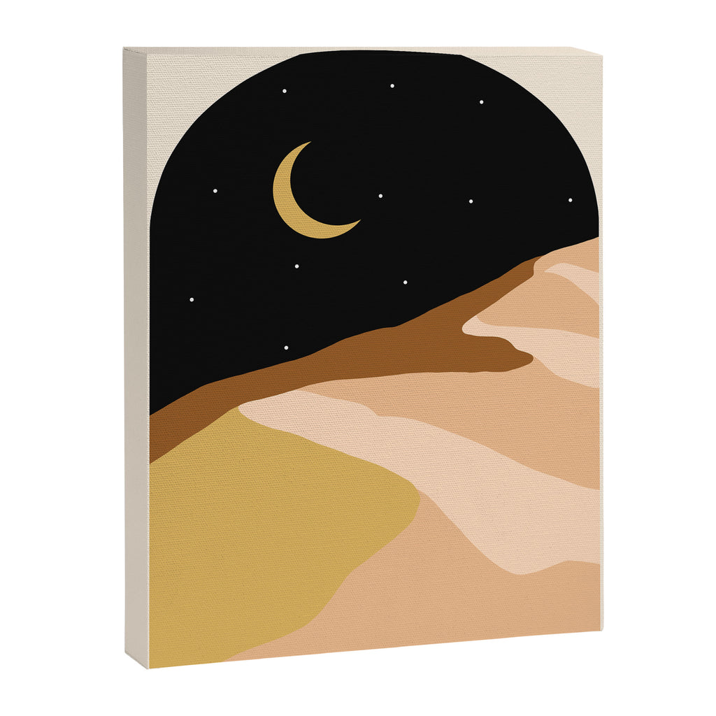 Desert Nights, Modern Bohemian Travel Sand Dunes, Eclectic Moon Stars Vintage Arc, Pastel Building Nature Landscape  Canvas Print Gallery Image 6