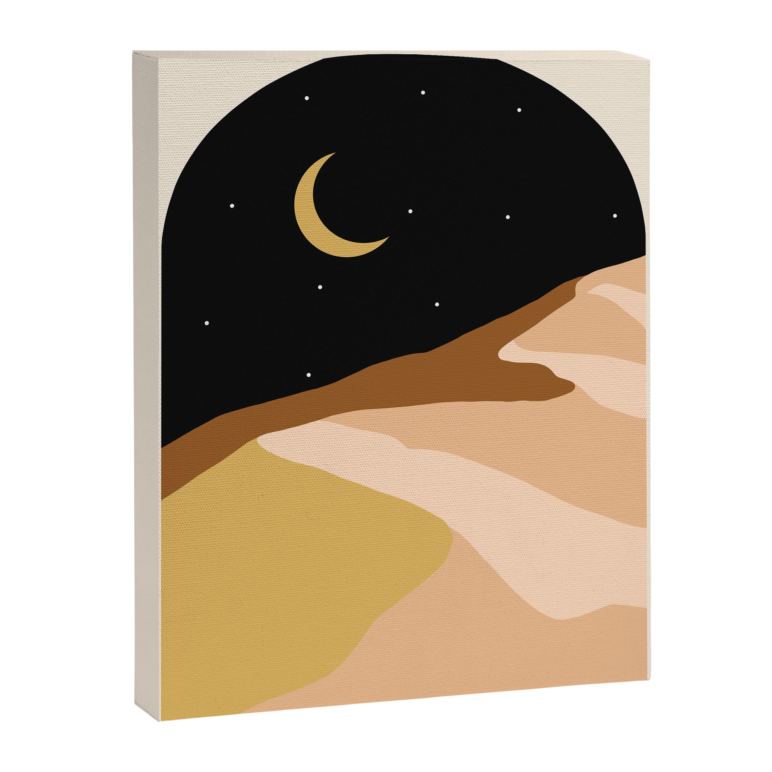 Desert Nights, Modern Bohemian Travel Sand Dunes, Eclectic Moon Stars Vintage Arc, Pastel Building Nature Landscape  Canvas Print Gallery Image 6