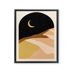 Desert Nights, Modern Bohemian Travel Sand Dunes, Eclectic Moon Stars Vintage Arc, Pastel Building Nature Landscape  Framed Canvas Print Gallery Image 6