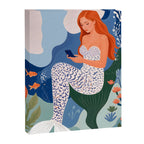 Digital Serenity, Gen Z Mermaid Underwater, Woman Girl Cellphone Mobile Device, Reels Whimsical Eclectic Boho, Contemporary Concept Ocean Painting Canvas Print Gallery Image 6
