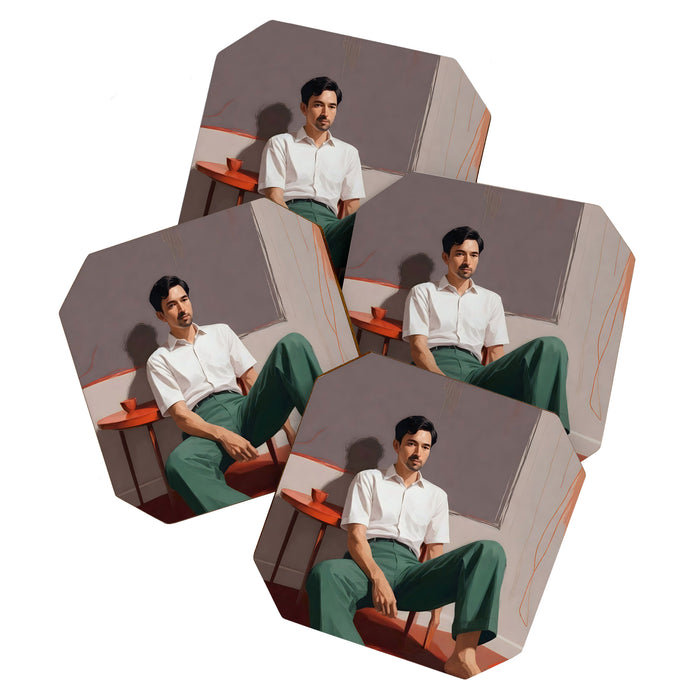 Dolce Far Niente, The sweetness of doing nothing, man sitting idle living in the moment, slow living calm peace of mind, positivity mindset slow down Coaster Gallery Image 1