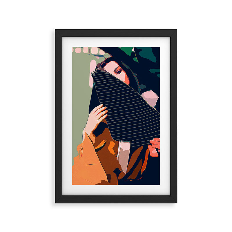 Don't Be Shy, Bohemian Woman Fashion Illustration, Eclectic Tropical Banana Leaves Feminism Framed Art Print Gallery Image 2