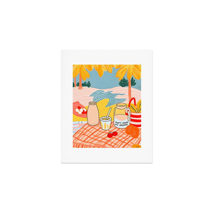 Don't Panic, It's Organic | Picnic Breakfast Travel Milk Food, Illustration Line art Drawing Minimal, Eclectic Modern Boho Painting Art Print Gallery Image 1