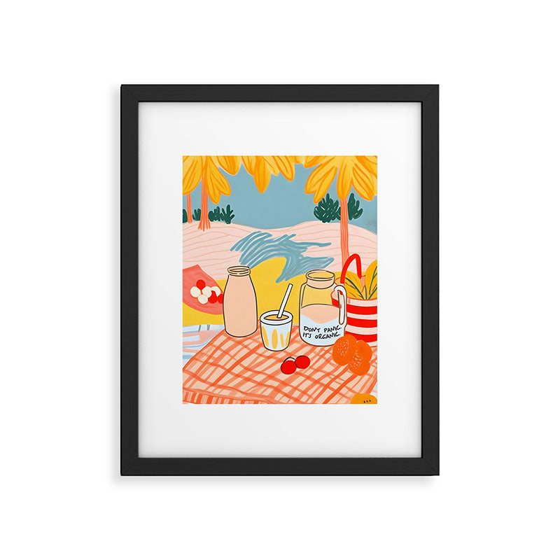 Don't Panic, It's Organic | Picnic Breakfast Travel Milk Food, Illustration Line art Drawing Minimal, Eclectic Modern Boho Painting Framed Art Print Gallery Image 5