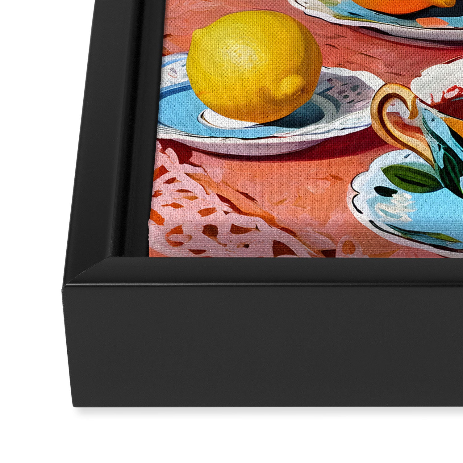 Earl Brown Tea Time, Tea Cups Supper High Tea, Slow Living Eclectic Whimsical Maximalist, Lemons Food Coffee Framed Canvas Print Gallery Image 3
