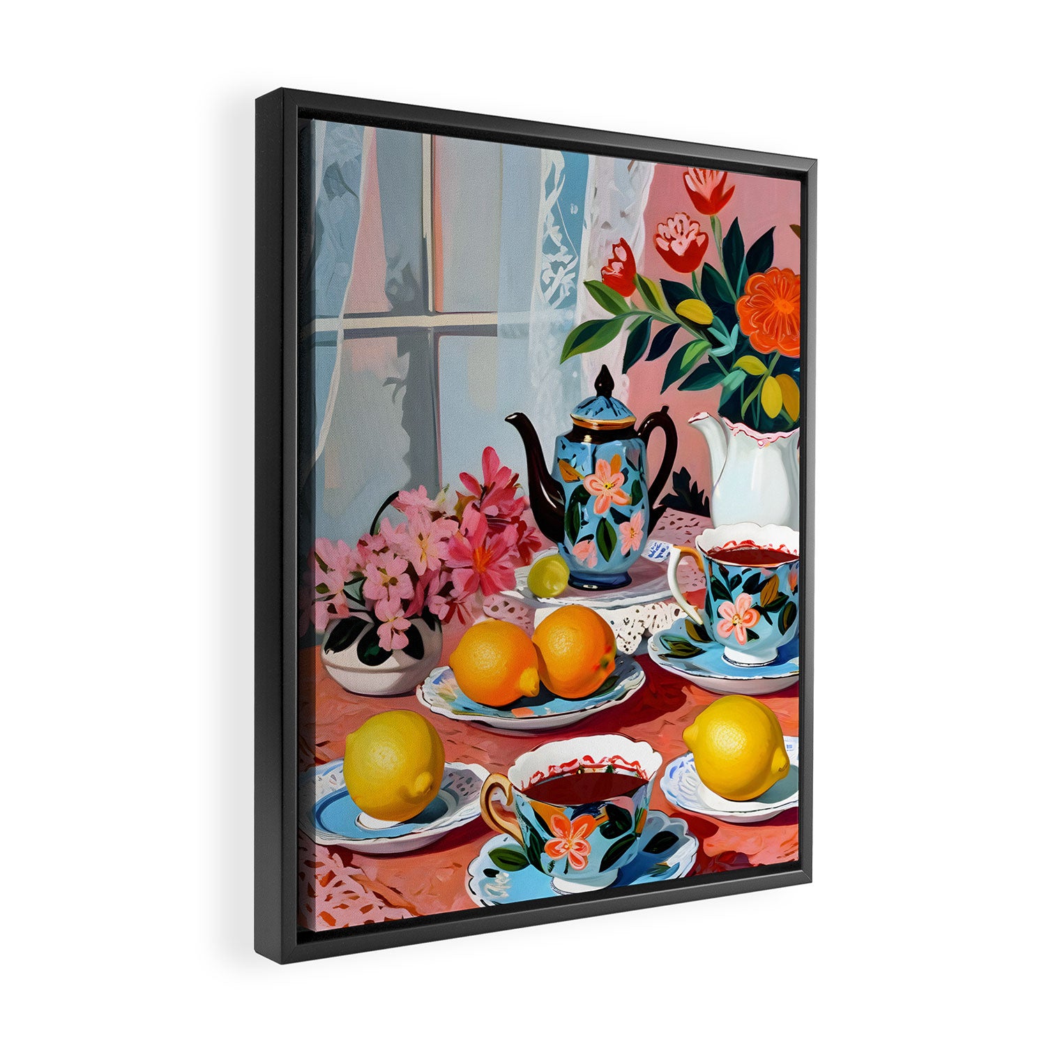 Earl Brown Tea Time, Tea Cups Supper High Tea, Slow Living Eclectic Whimsical Maximalist, Lemons Food Coffee Framed Canvas Print Gallery Image 2