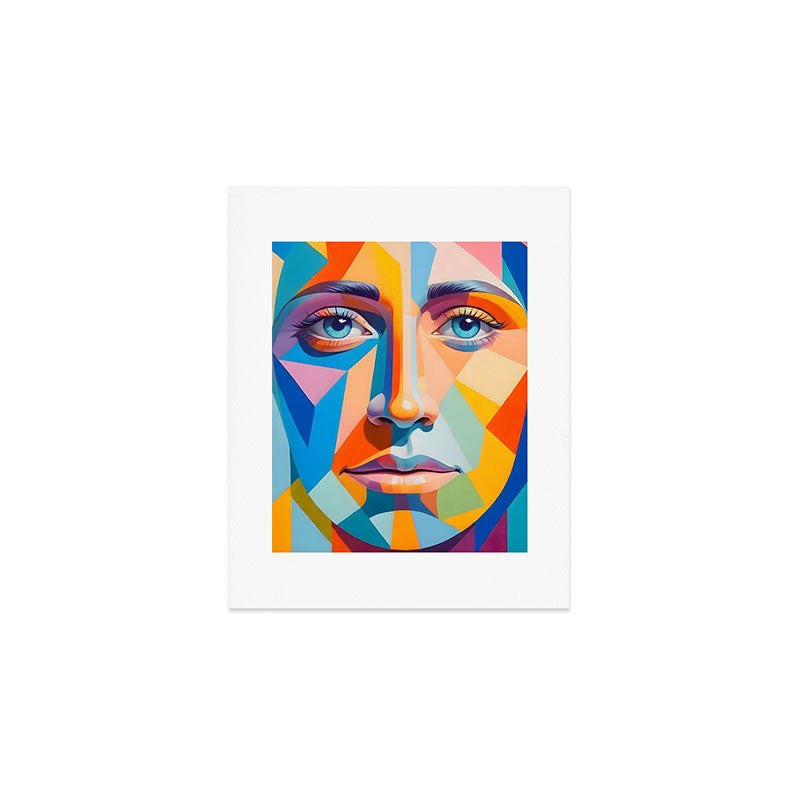 Face, Abstract Human Geometric Eclectic, Expressions Eyes Lips People, Bohemian Pop of Color Maximalism Art Print Gallery Image 1