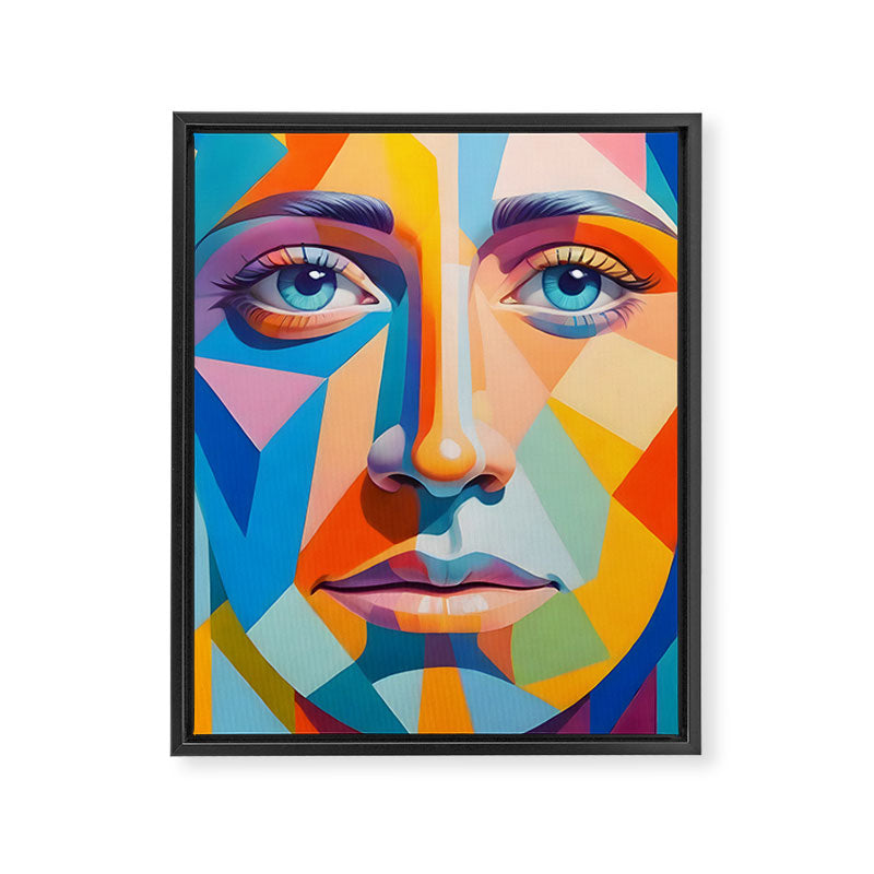 Face, Abstract Human Geometric Eclectic, Expressions Eyes Lips People, Bohemian Pop of Color Maximalism Framed Canvas Print Gallery Image 6