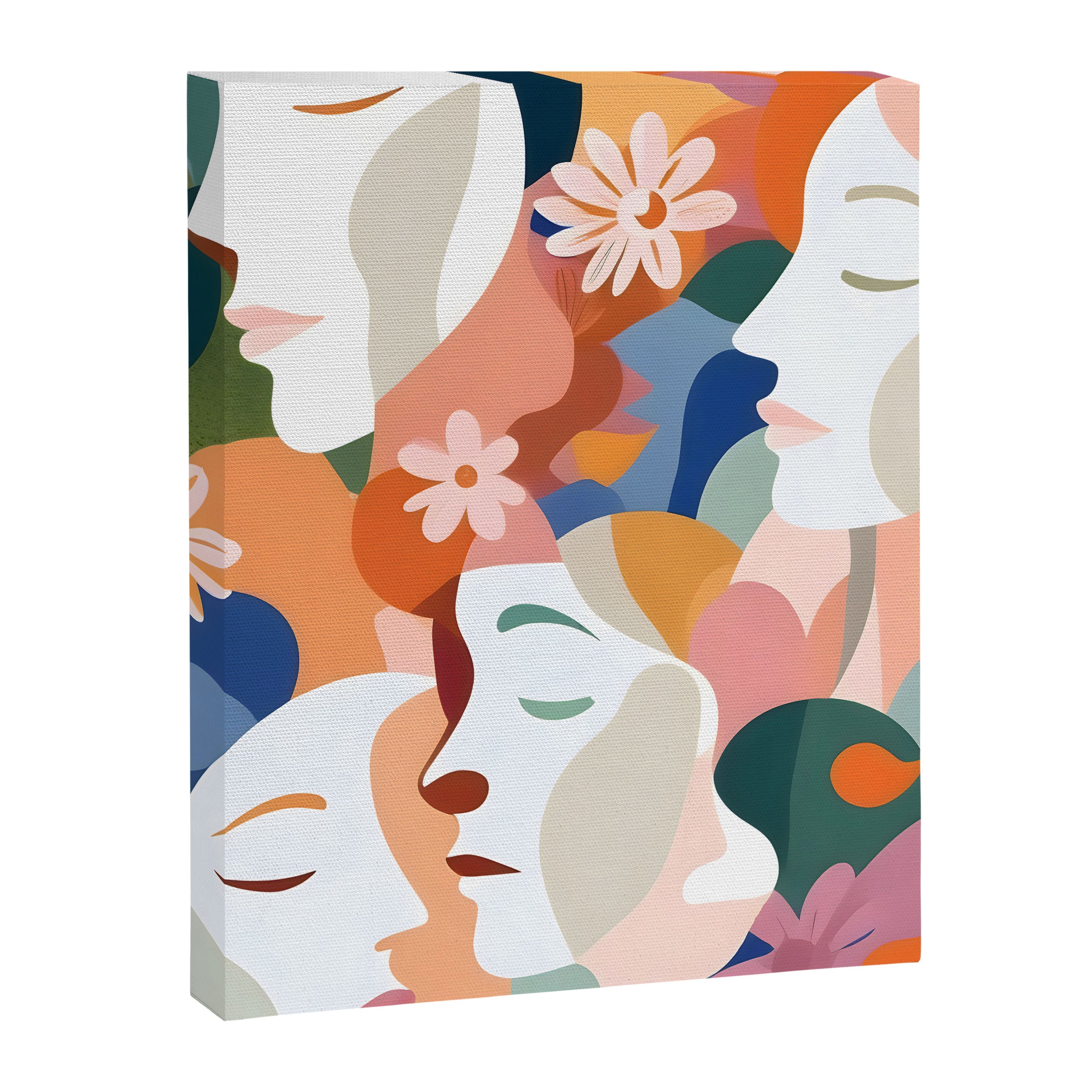 Facing The Flowers, Motivational Positive Mindset Growth Illustration, Human People Face Expression, Hope Optimism Floral Botanical Painting Canvas Print Gallery Image 6